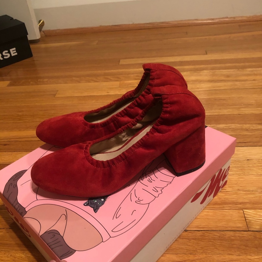 Red suede heels